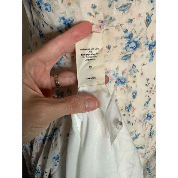 LoveShackFancy Blue Pearl River Floral Angie V-Neck Asymmetrical Silk Midi Size2 - Picture 10 of 14